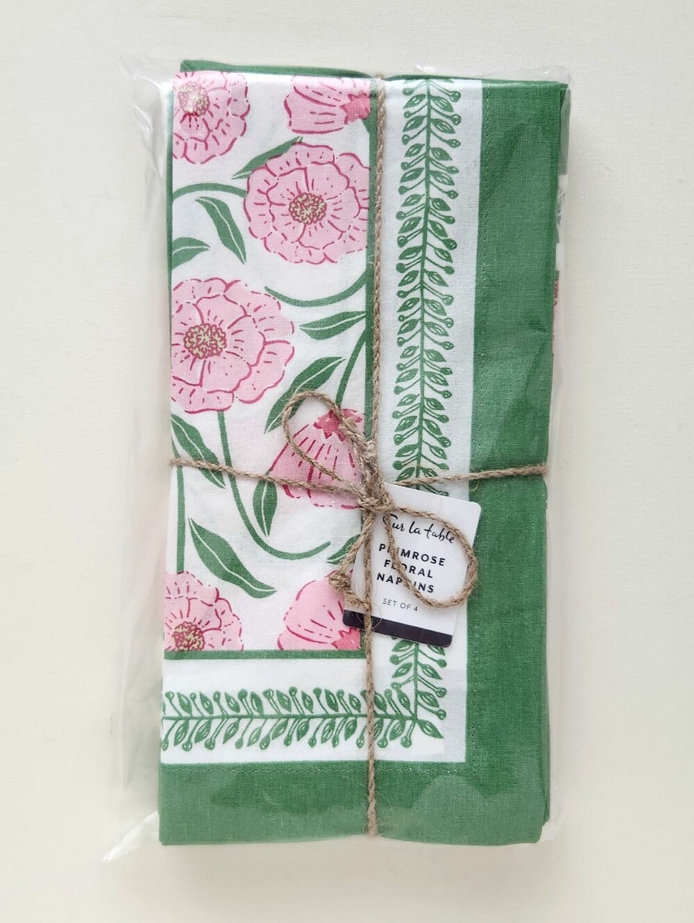 Sur La Table Primrose Floral Napkins, Set of 4, New w/Tag